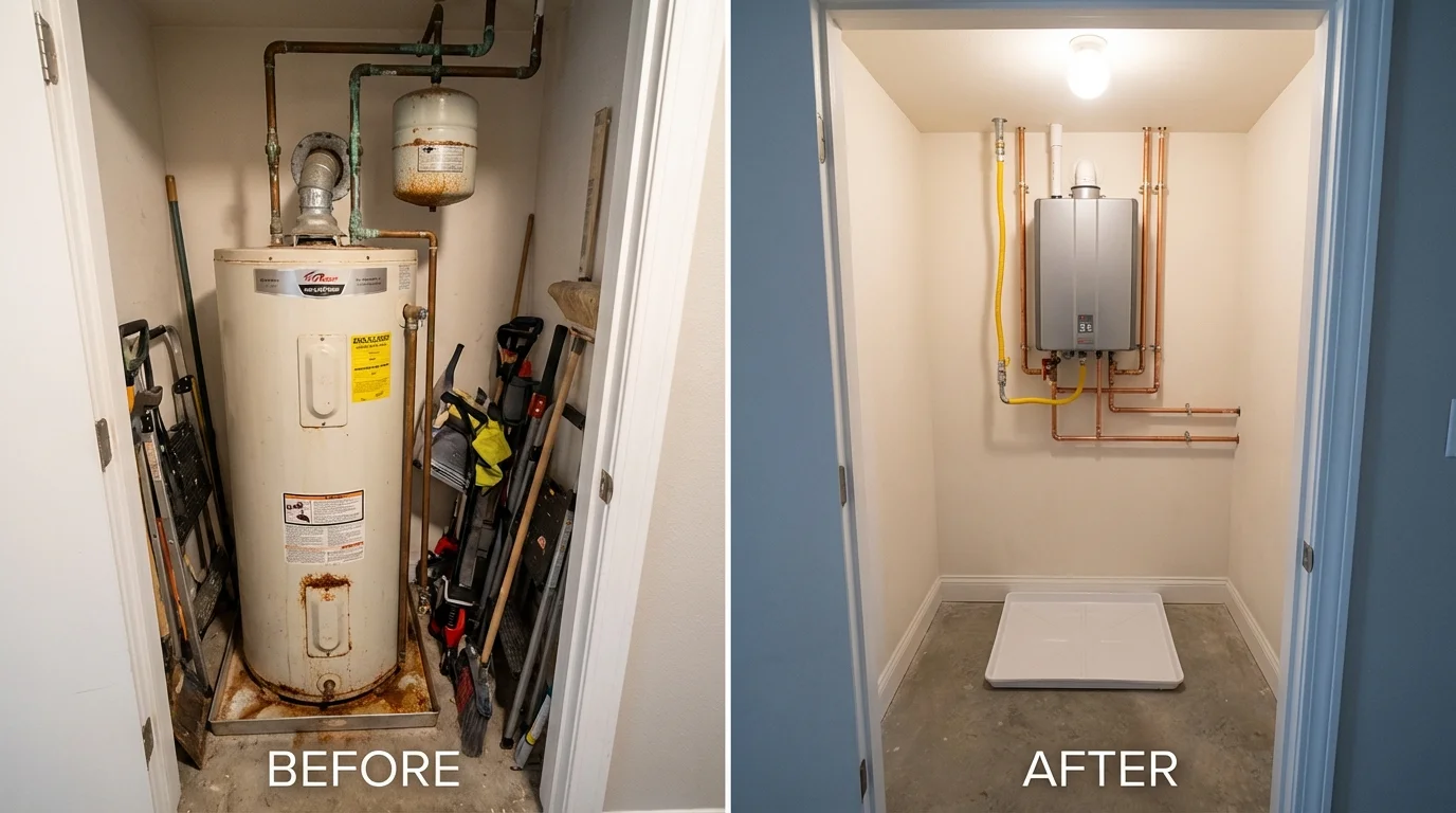 Tank water heater versus wall-mounted tankless unit comparison for Austell, GA homeowners