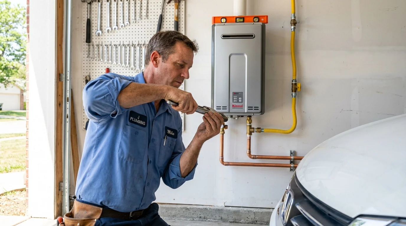 Tankless water heater installation by a Johns Plumbing LLC plumber in Austell