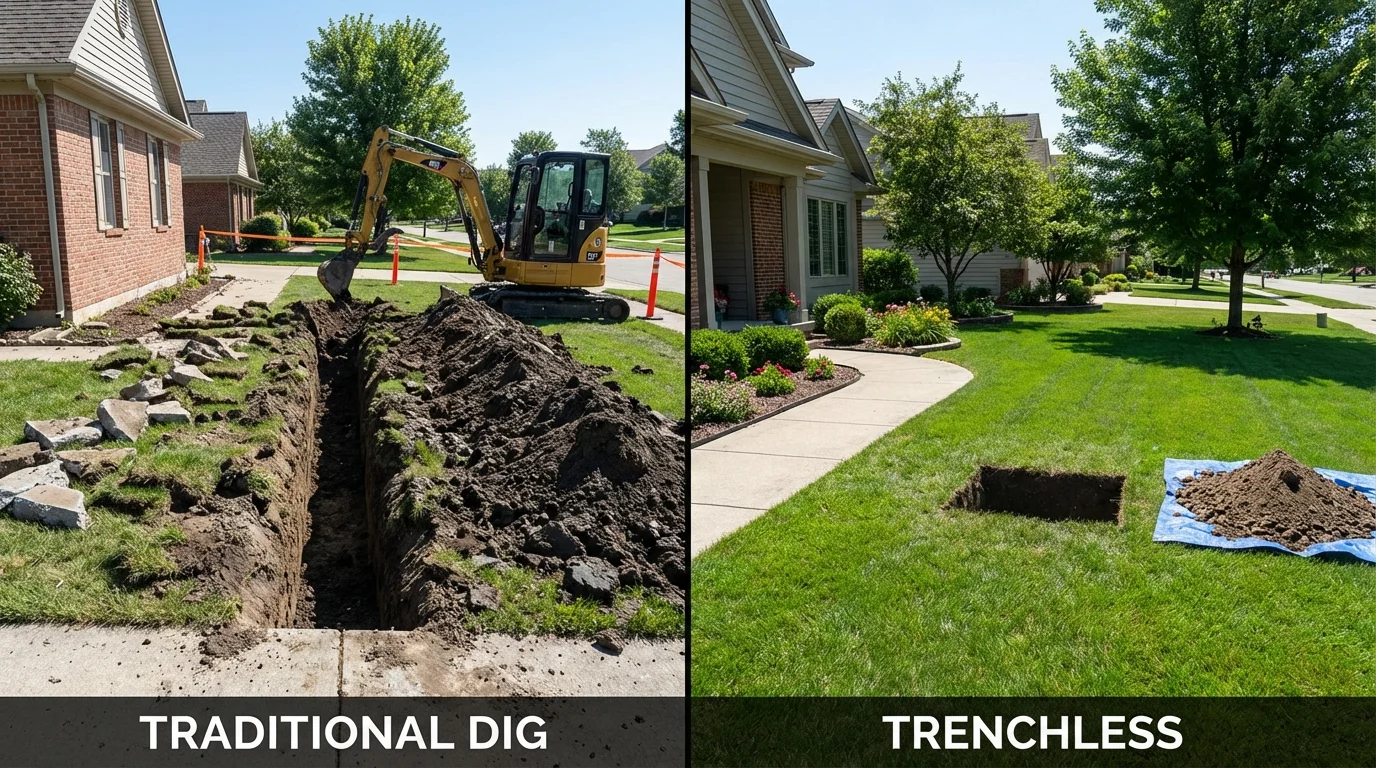 Trenchless sewer repair with minimal yard damage versus traditional excavation in Austell, GA